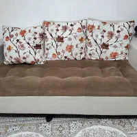 مبل راحتی کرم قهوه ای ۸نفره با جلو مبلی