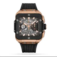 ساعت مچی عقربه ای چهارگوش مدل BigBang هابلوت رزگلد