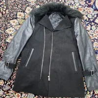 پالتو مشکی با ترکیب چرم