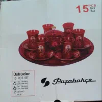 استکان نعلبکی لبه طلایی کمرباریک ۱۵ پارچه قندان..