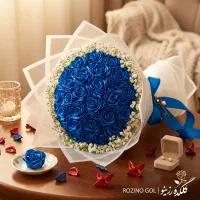 دسته گل روبانی آبی تیره مناسب مجالس و هدیه