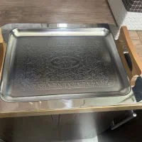 سینی استیل دسته چوبی