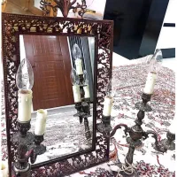 آیینه و شمعدان برنز قدیمی