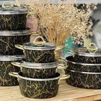 قابلمه تفلون 14پارچه دسته طلایی کف زنبوری