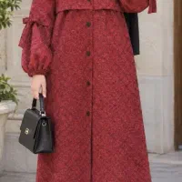 مانتو موهر قرمز مشکی نو
