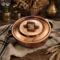 ماهیتابه مسی درب دار قطر ۲۱ سانت