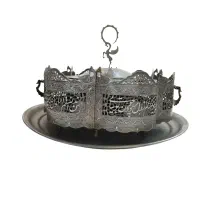 منقل ذغالی فولادی نقره کوبی زغالی ۶ قل مشبک دکوری