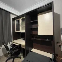 تخت خواب کتابخانه، میزتحریر و میز آرایشی کم‌جا چوب