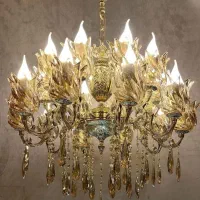 لوستر اویز بامبو برنزی ۶+۲+۱۰شعله برنج