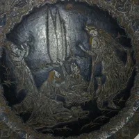 سینی مسی قلم زنی و مینا کاری شکری
