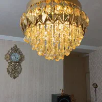 لوستر12شاخه طلایی/زمینهLED/کریستال شامپاینی اصل/نو