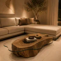میز جلو مبلی تنه درخت گردو