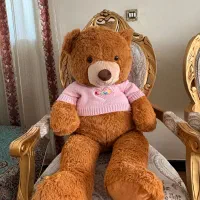 عروسک خرس قهوه ای پیرهن صورتی