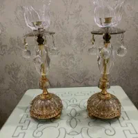 شمعدان پایه برنج کریستال بسیار شفاف