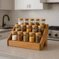 استند جا ادویه ای چوبی مدل پلکانی