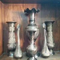 شش عدد سرویس گلدان قلم کاری برنز
