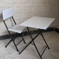 میز تاشو و صندلی + میز مطالعه و لپ تاپ