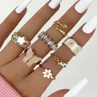 پک انگشتر زنانه طرح گل بابونه مجموعه ۷ عددی