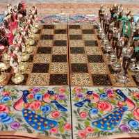 تخته نرد وشطرنج خاتم کاری دالبر طرح برجسته گل‌ومرغ