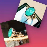 انگشتر زنانه آلیاژ نقره روس عقیق سبز باحکاکی کد382