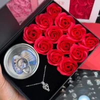 باکس گردنبند مروارید طبیعی+ گل رز -پاساژ ایرانیان