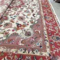 یک جفت فرش دستبافت ۶ متری زمینه کرم ابریشم نو
