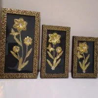 تابلو گل طلایی سه تیکه