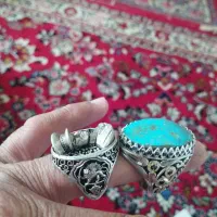 انگشتر نقره رضا شاه و فیروزه نیشابور طلا کوب