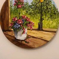 نقاشی رنگ روغن برجسته روی بشقاب دیواری