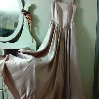 لباس مجلسی،ساده پرنسسی،صورتی صدفی ملایم