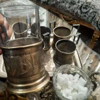 جا لیوانی و قندان و سینی برنجی قدیمی انگاره