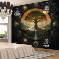 بکدراپ پارچه‌ای طرح ماندالا و درخت زندگی