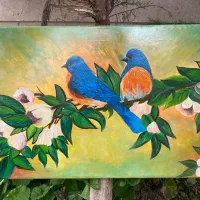 نقاشی پرنده روی بوم