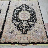 جفت قالیچه تبریز چله ابریشم مشکی