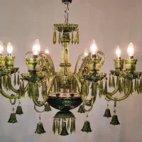 لوستر آویز باکارات سبز با شاخک بلند و زنگوله