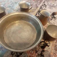 تابه قهوه جوش و سه لیوان مسی اصل