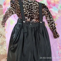 بلیز پلنگی با دامن چرم