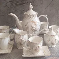 چای خوری گل برجسته و سرویس صبحانه خوری 17 پارچه