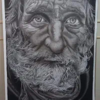 تابلو سیاه قلم چهره پیر