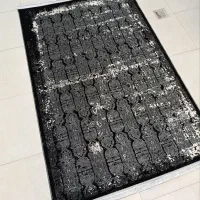 فروش قالیچه مدرن نخ ابریشم مشکی سفید