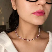 گردنبند دست ساز یاقوت سرخ و مروارید پرورشی