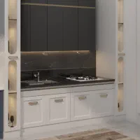 کابینت ترکیبی رنگ انزو سفیدوروکش وکیوم سوپر مشکی