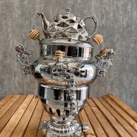 سماور نیم گرد 3تکه 3کاره گازی کروم 6لیتر پاکان