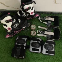 اسکیت اکسلو سایز ۳۴تا۳۶ ،ست کامل محافظ ،در حد نو