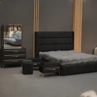 تخت با روکش پارچه مخمل تدی و چرم