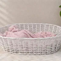 سبد حصیری سفید بزرگ مناسب دکور پت و سیسمونی