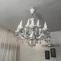 لوستر مینیمال استیل و چینی ۱۲ شاخه