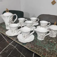 سرویس عصرانه خوری شش نفره گل برجسته لب طلایی