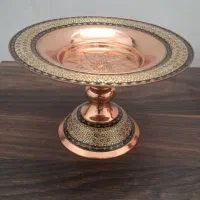 میوه‌خوری / شیرینی‌خوری مسی خاتم‌کاری پایه‌دار