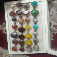 انگشتر سنگ معدنی عقیق شمس فیروزه باباقوری حدید